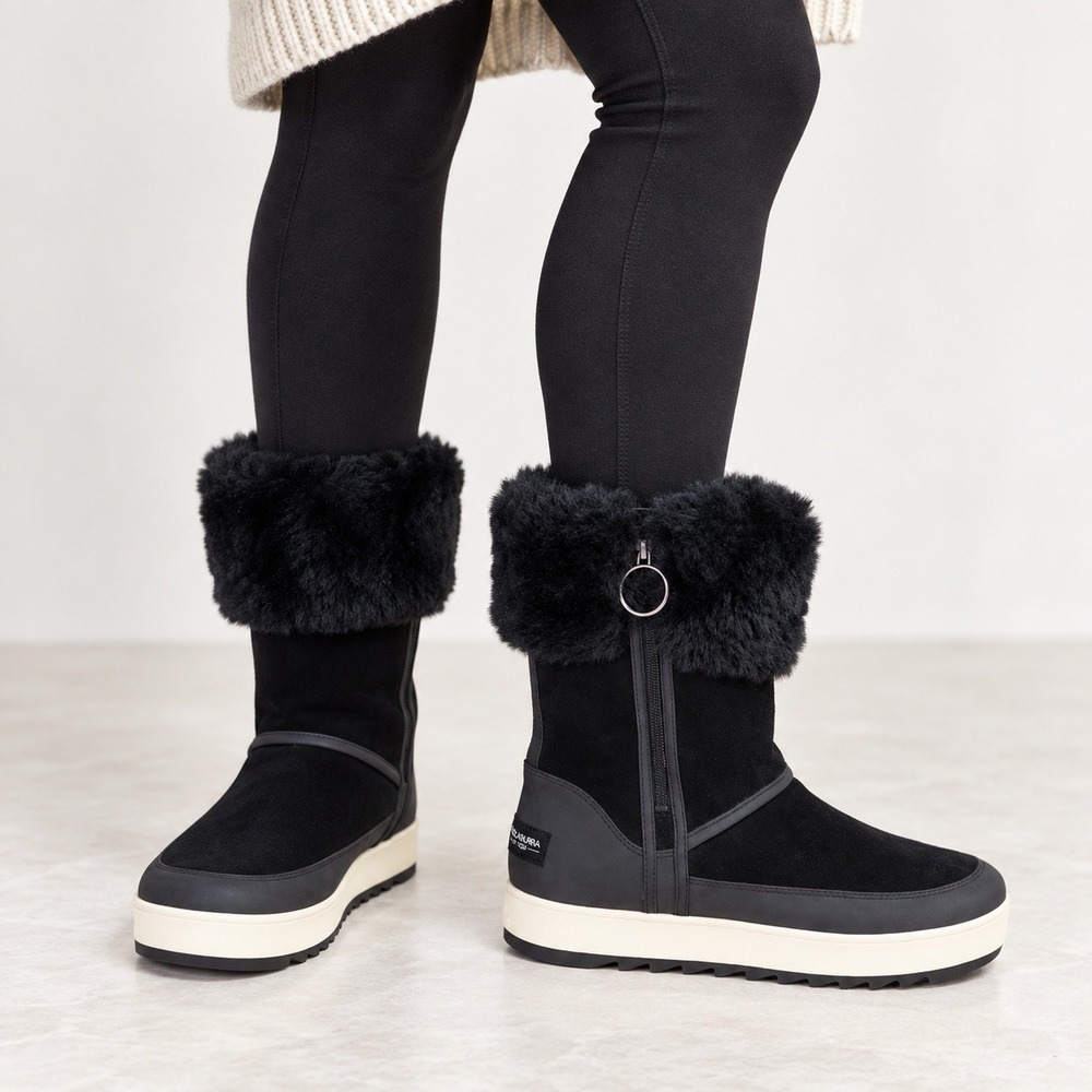 Koolaburra by UGG Advay Black Suede Faux Fur Platform Zip Boots 1105845